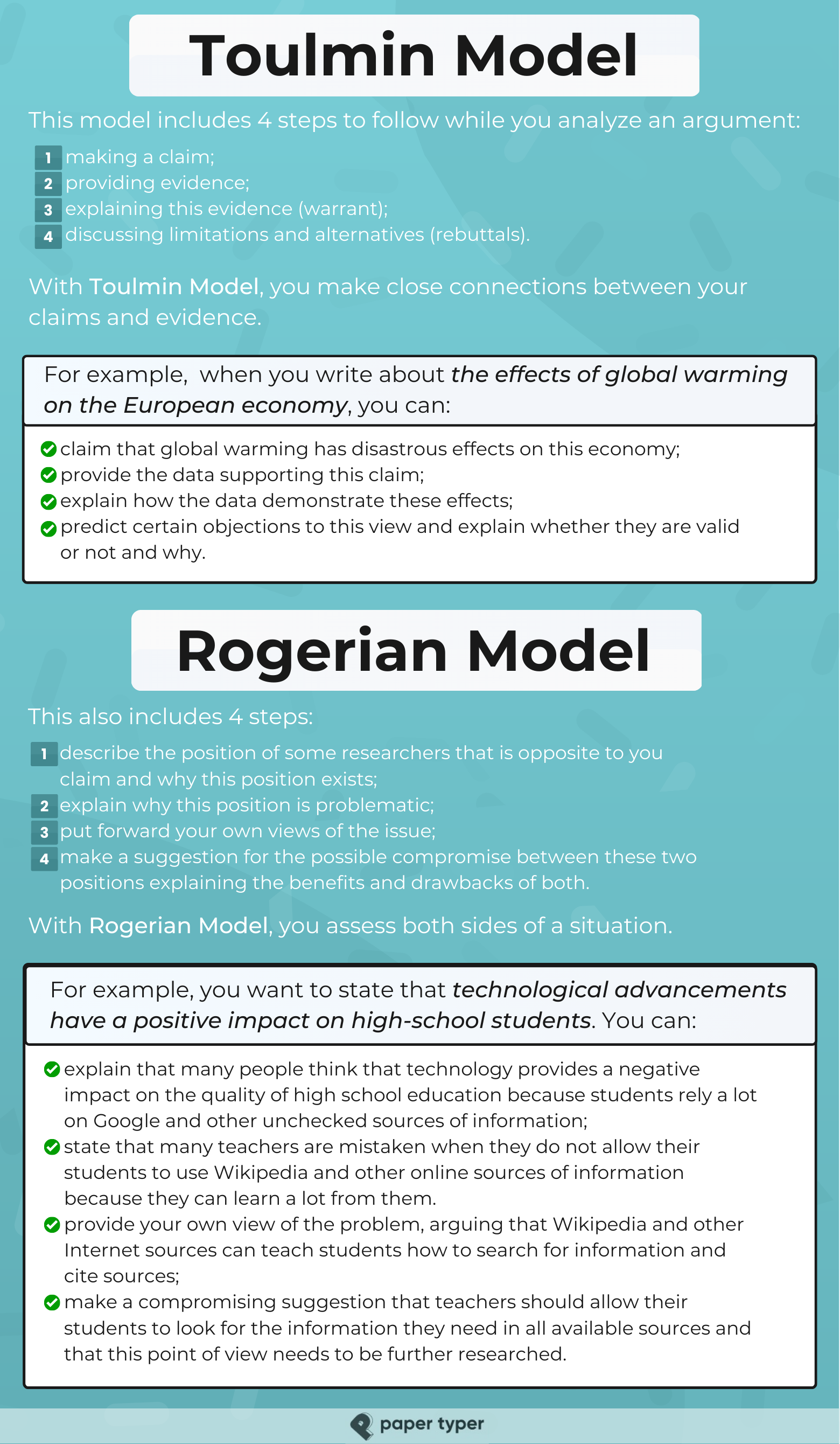 What are the Toulmin and Rogerian models of structure in Argumentative Essays